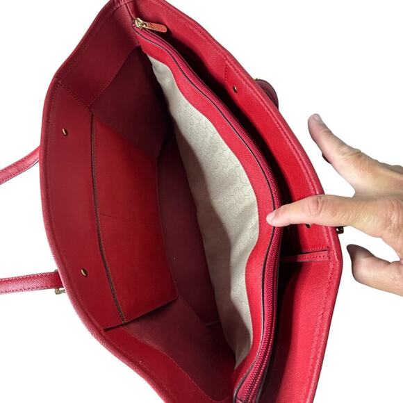 Michael Kors Jet Set Large Tote Bag Saffiano Leather Red - Picture 9 of 12